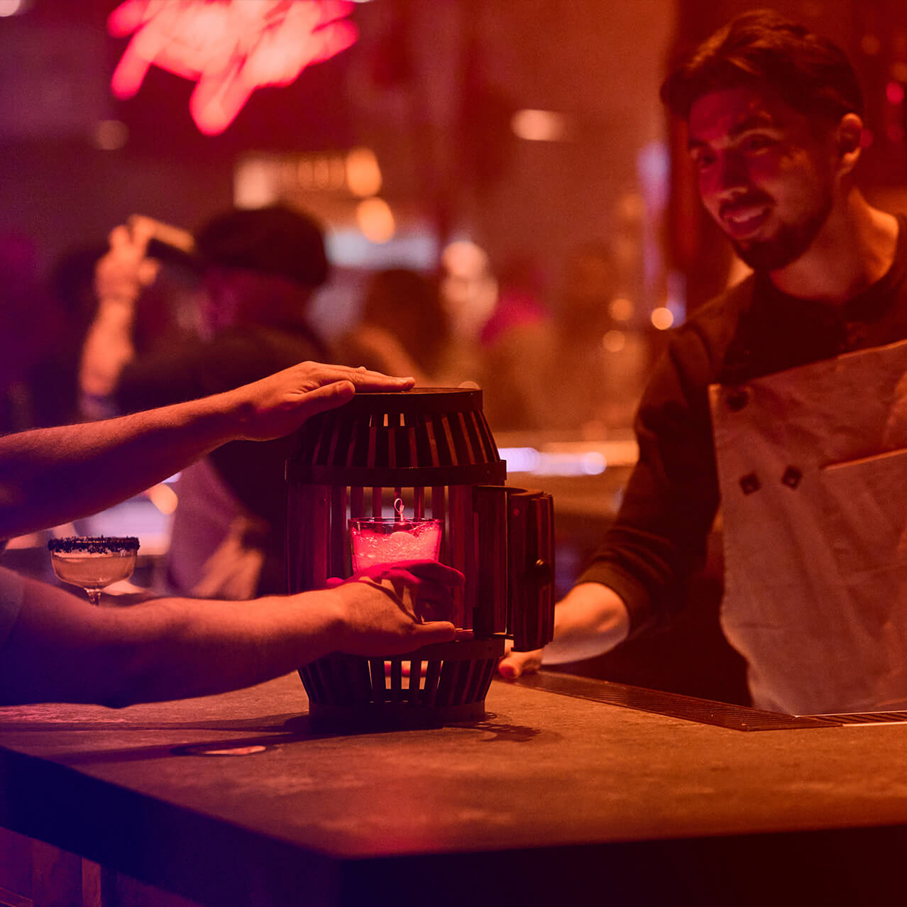 A themed cocktail being served at The Boiler